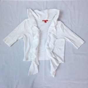 Half Sleeve White Ruffle Crop Sweater